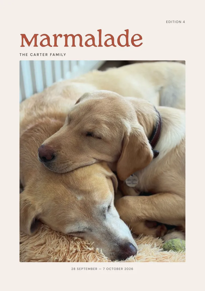 The cover: two dogs asleep on a blanket, under the Marmalade name and The Carter Family